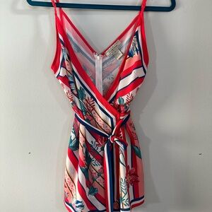 Flying Tomato Red and Blue Floral Romper